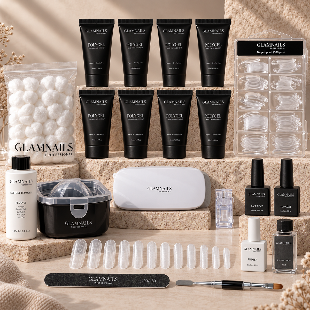 Polygel-startersæt | 4+4 gratis farver fra Glamnailsprofessional